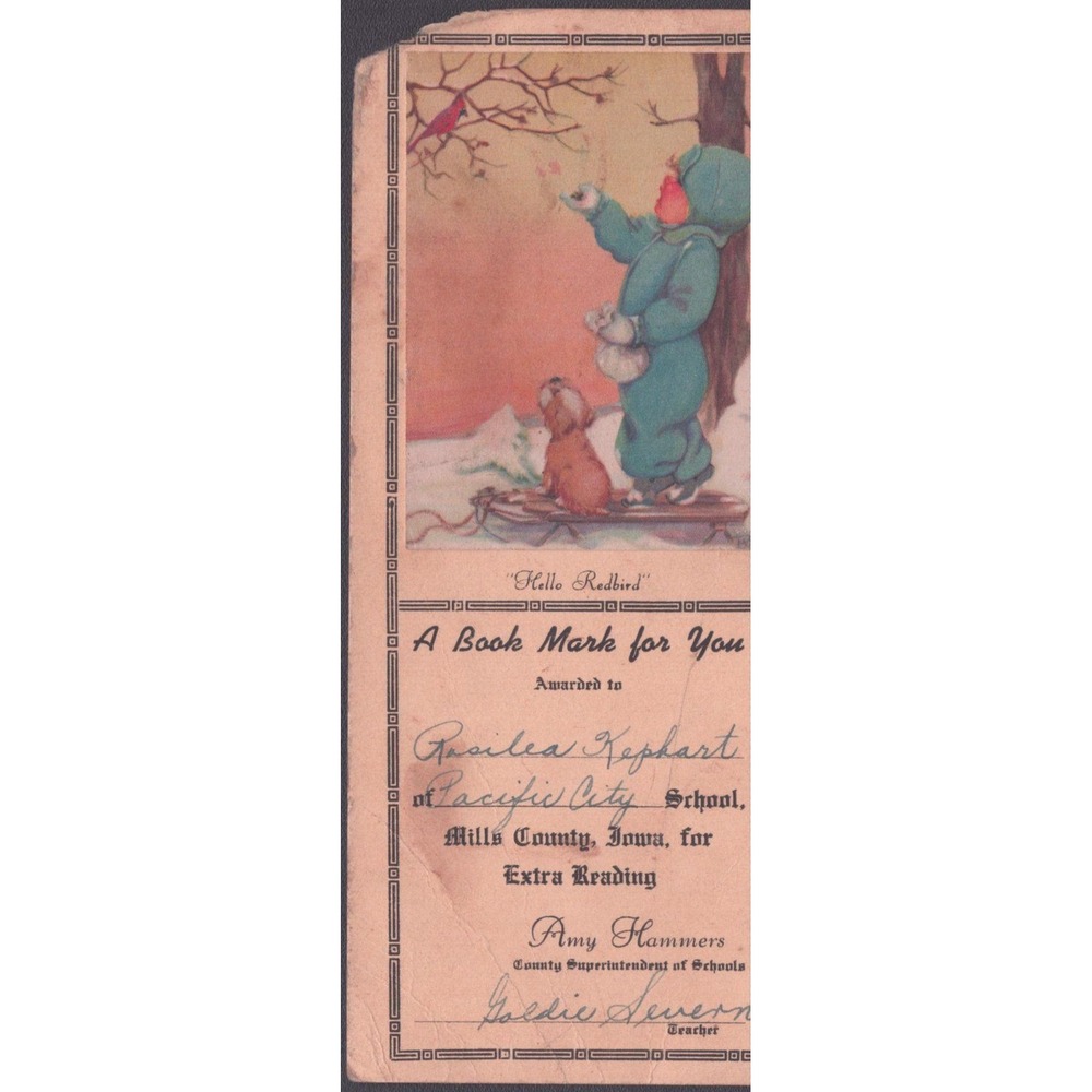 Vintage 1940s Reading Award Bookmarks Mills County Iowa Lot of 2 - Picture 3 of 5